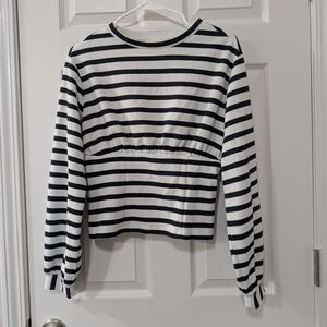 Maeve By Anthropologie Corset Waist White And Navy Striped Sweatshirt, X-Small